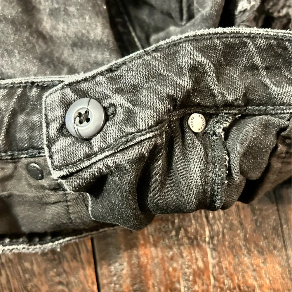 American Eagle Outfitters Black Distressed Festival Mom Jean Shorts